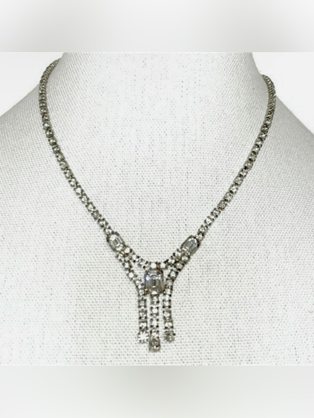 Sparkling Silver Crystal Drop Necklace
